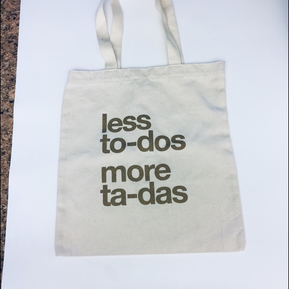 DOGEARED CANVAS TOTE “less to-dos more ta-das” NWOT